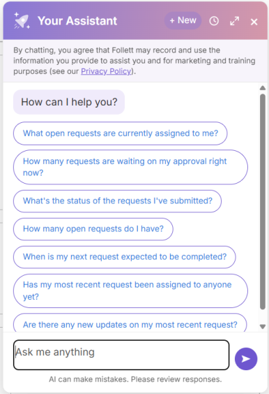 Technology AI Assistant prepopulated prompts.