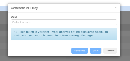 Generate API Key pop-up.