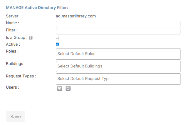Manage Active Directory Filter page.