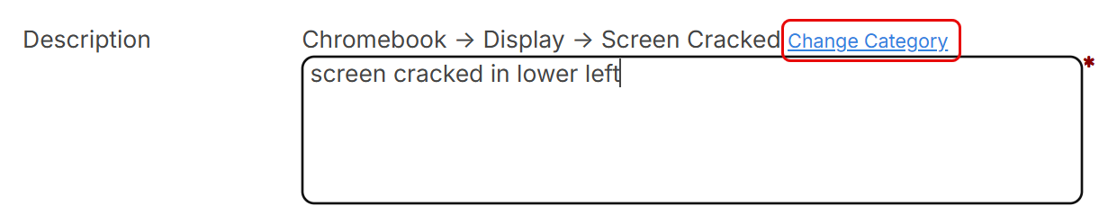 Change Category link highlighted.
