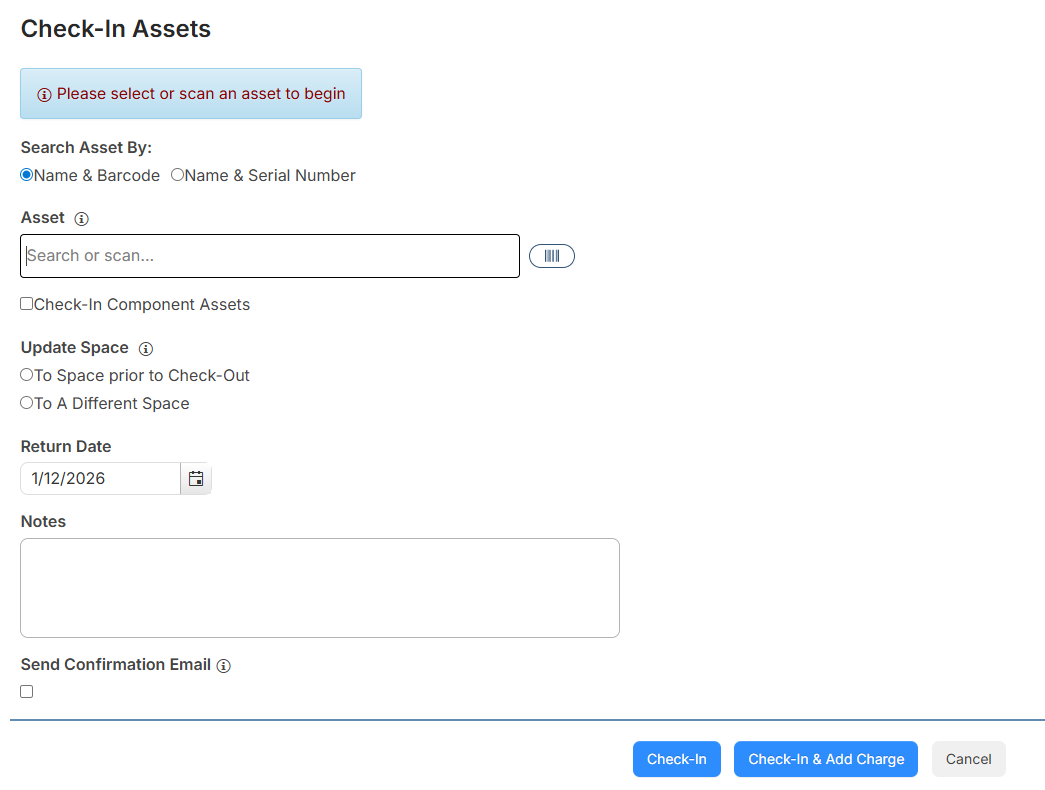 Check-In Assets page.