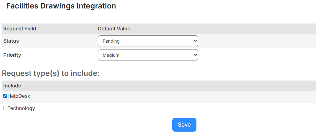 Facilities Drawings Integration page.