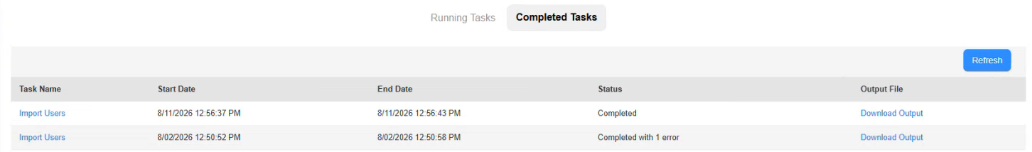 Complete Tasks for import users.