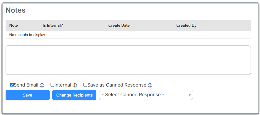 Notes section on a request