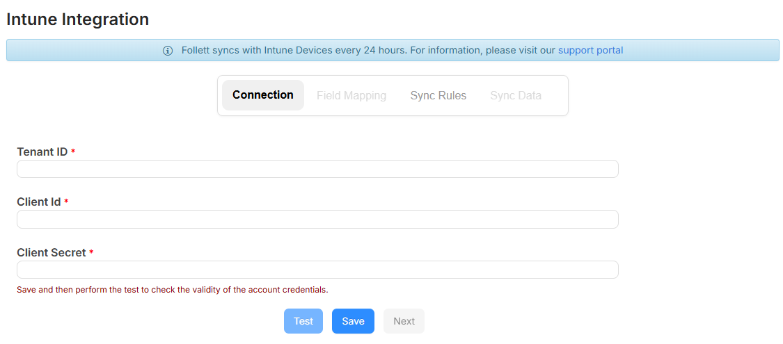 Intune integration Connection tab.