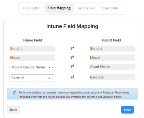 Intune integration, Field Mapping tab.