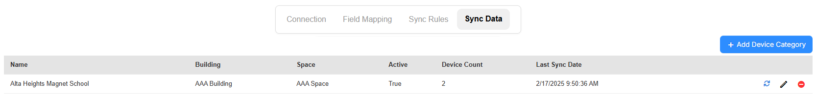Intune integration, Sync Data tab.