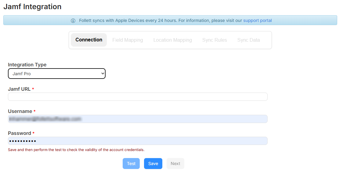 Jamf Pro integration Connection tab.
