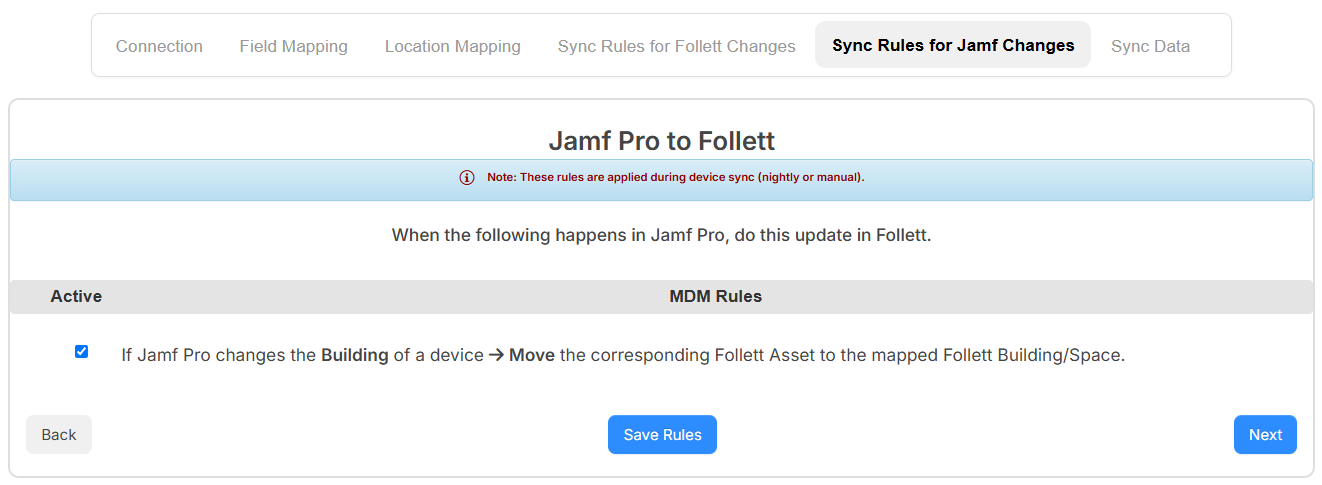 Jamf Pro Integration, Sync Rules for Jamf Changes tab.