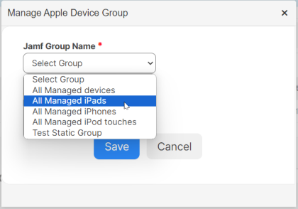 Manage Apple Device Group pop-up.