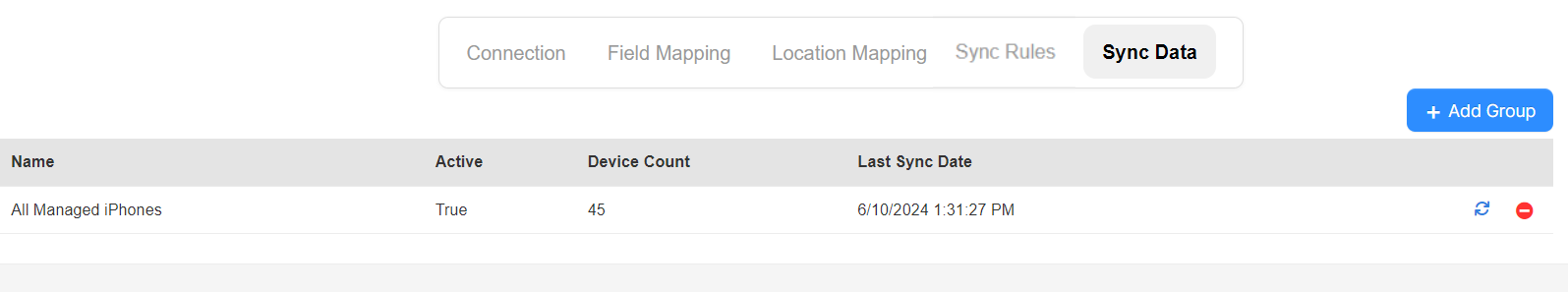 Jamf integration, Sync Data tab.