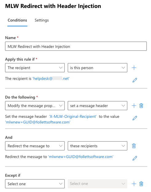 Microsoft Exchange showing custom header.