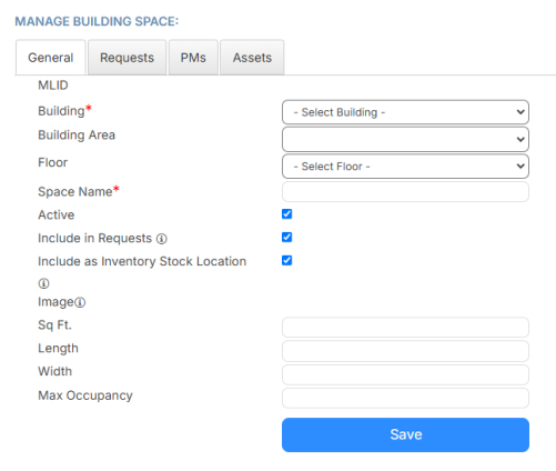 Add a new space on the Manage Building Space page.