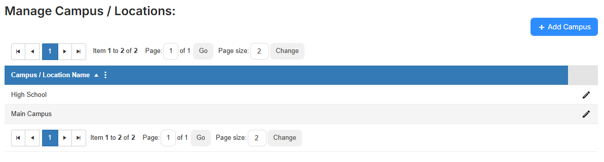 Manage Campus/Locations page.