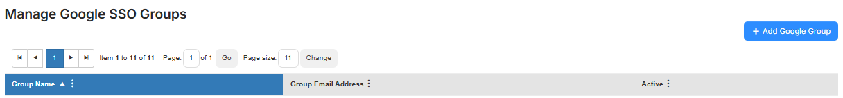 Manage Google SSO Groups page.