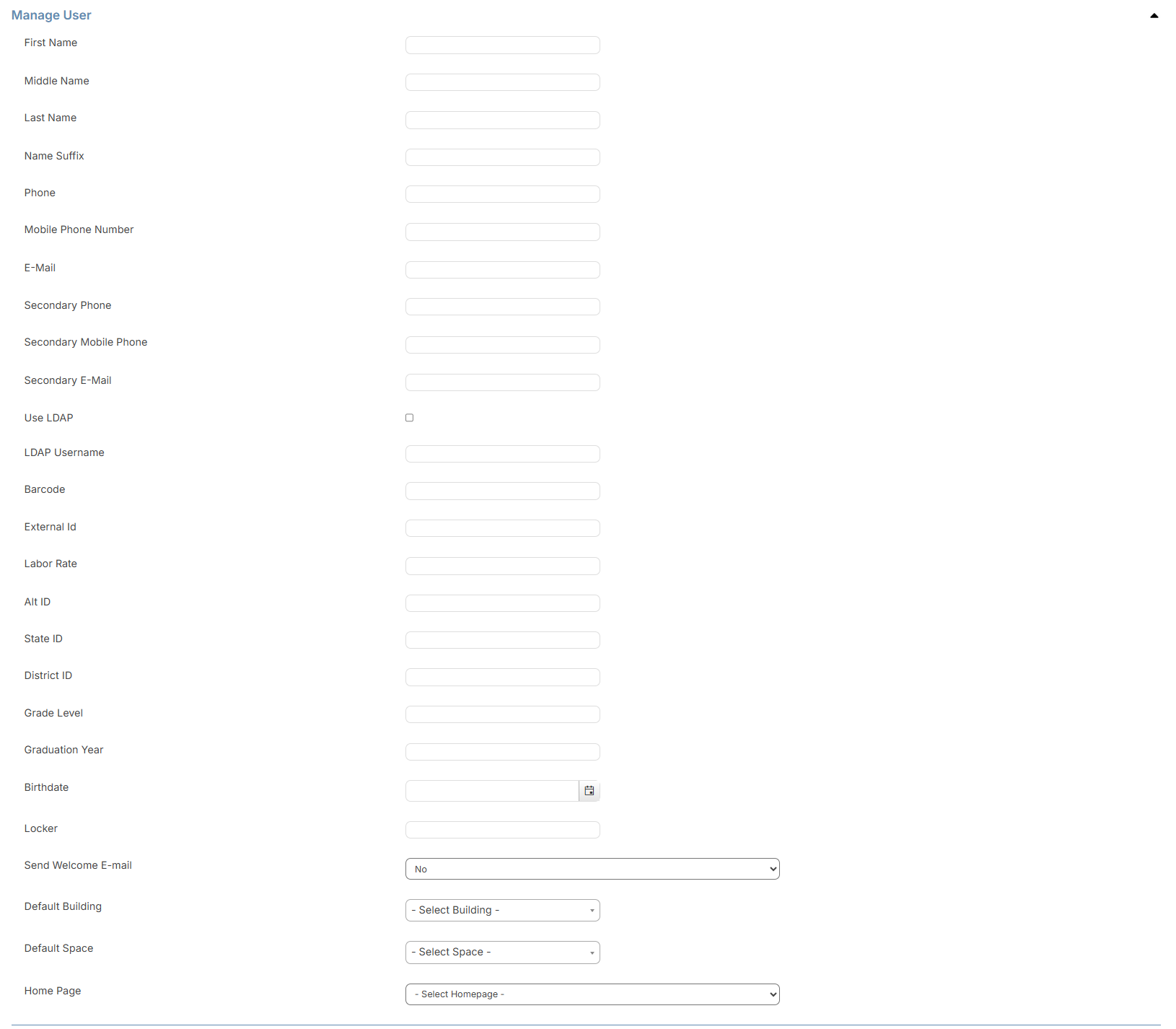 Add User page, Manage Users section.