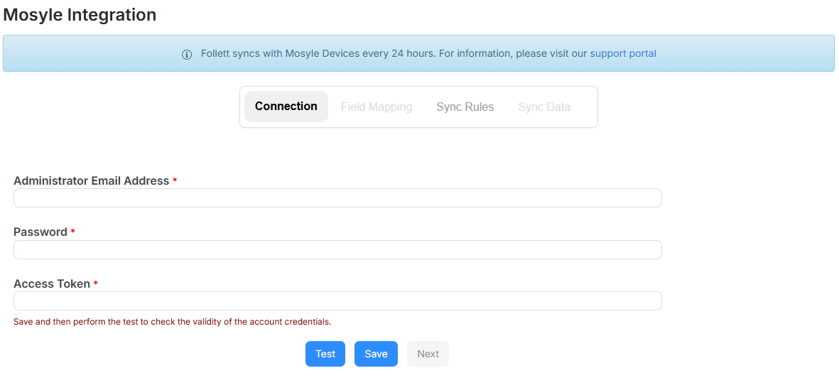 Mosyle integration Connection tab.