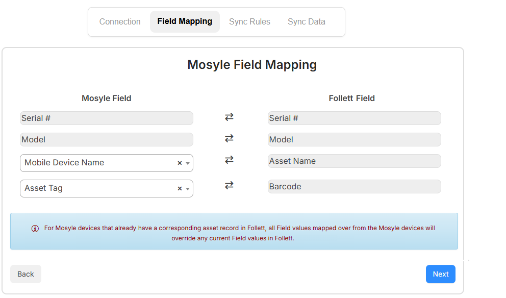 Mosyle integration, Field Mapping tab.