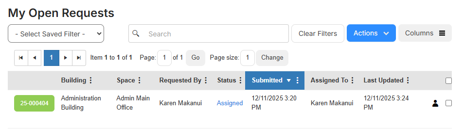 My Open Requests page