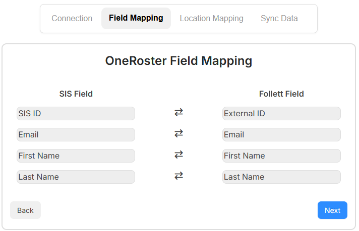OneRoster integration Field Mapping tab.