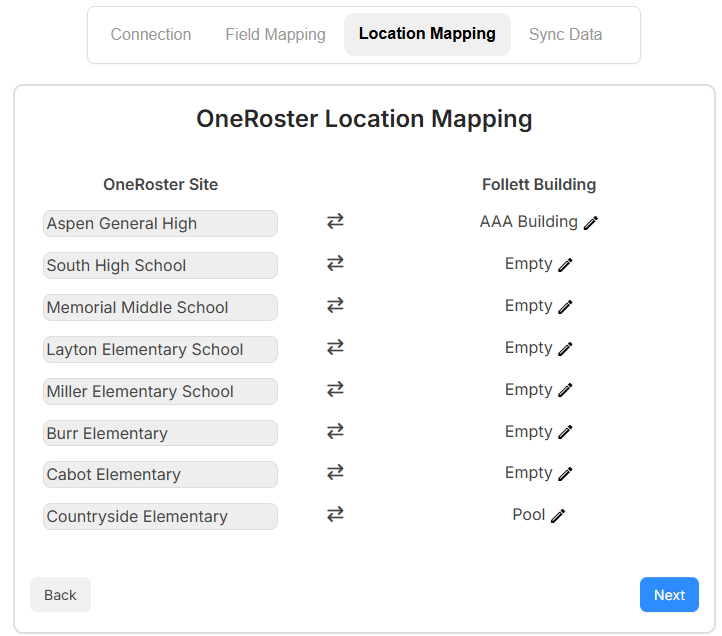 OneRoster integration Location Mapping tab.