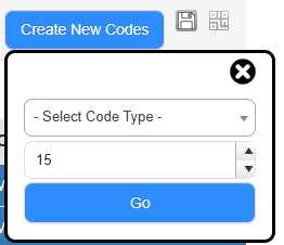 Create New Codes pop-up.
