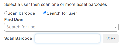 Quick Circulation page, Search for user selected.