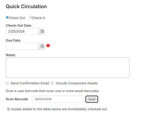 Quick Circulation page.