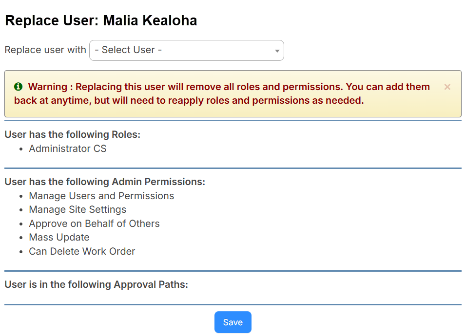 Replace User page.