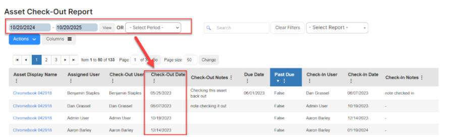 Asset Check-out report.