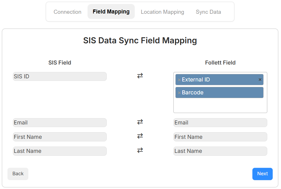 SIS Data Sync Integration Field Mapping tab.