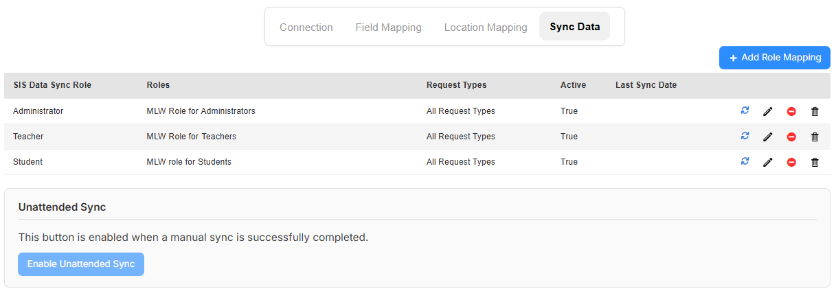 SIS Data Sync Integration Sync Data tab.