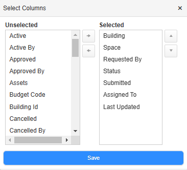 Select Columns pop-up.