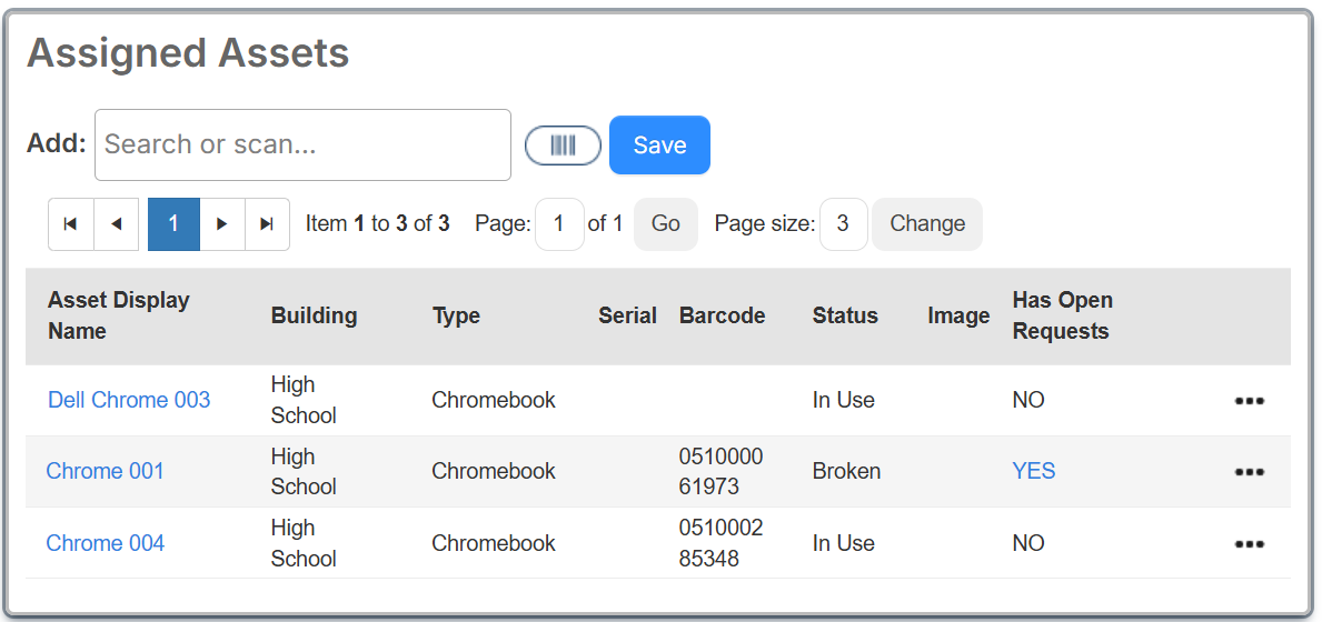 User Summary page, Assets tab.